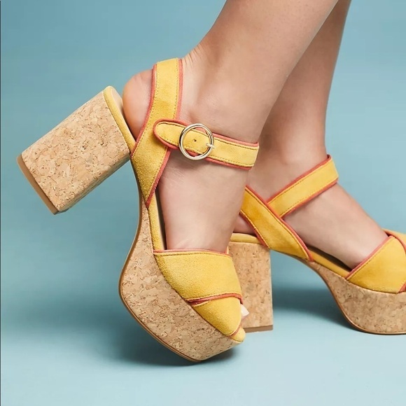 anthropologie piped platform heels cork leather 11 - Picture 2 of 11